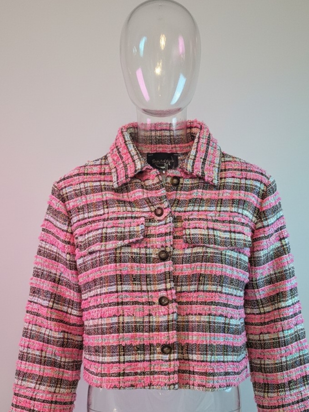 Luna Allegra Italian Bouclé Tweed Jacket Pink Size M